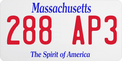 MA license plate 288AP3
