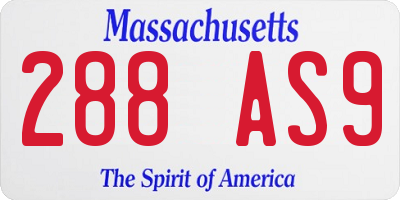 MA license plate 288AS9