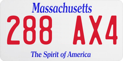 MA license plate 288AX4