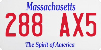 MA license plate 288AX5