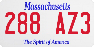 MA license plate 288AZ3