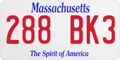 MA license plate 288BK3
