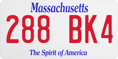MA license plate 288BK4