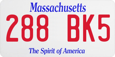 MA license plate 288BK5