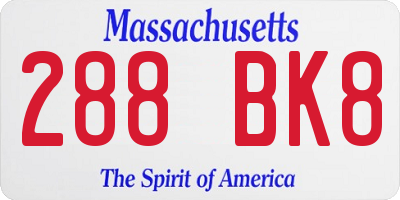 MA license plate 288BK8