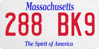 MA license plate 288BK9