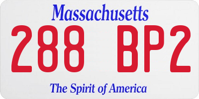 MA license plate 288BP2