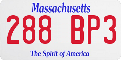 MA license plate 288BP3