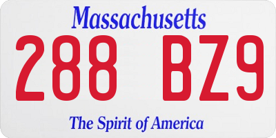 MA license plate 288BZ9