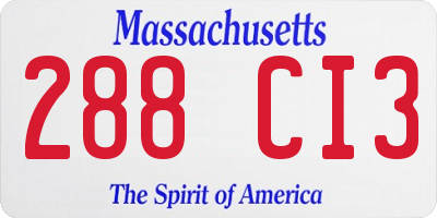 MA license plate 288CI3