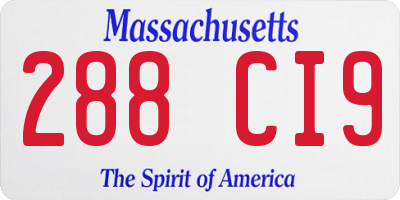 MA license plate 288CI9