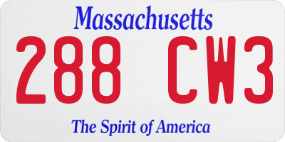 MA license plate 288CW3