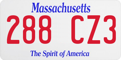 MA license plate 288CZ3