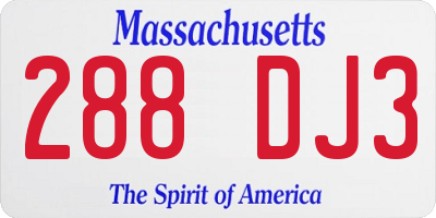 MA license plate 288DJ3
