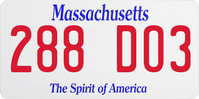 MA license plate 288DO3