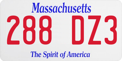 MA license plate 288DZ3