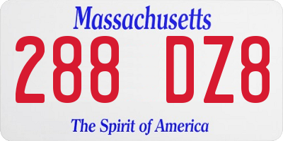 MA license plate 288DZ8