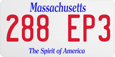 MA license plate 288EP3