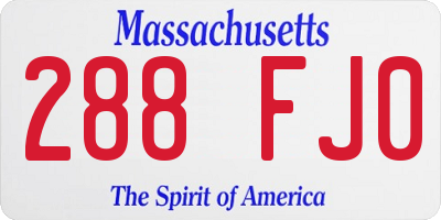 MA license plate 288FJ0