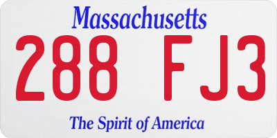 MA license plate 288FJ3