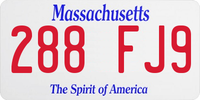 MA license plate 288FJ9