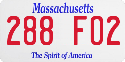 MA license plate 288FO2