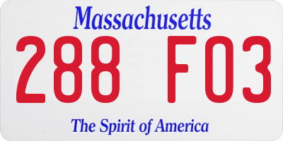 MA license plate 288FO3