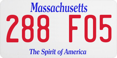 MA license plate 288FO5
