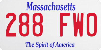 MA license plate 288FW0