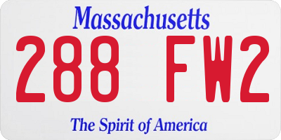 MA license plate 288FW2