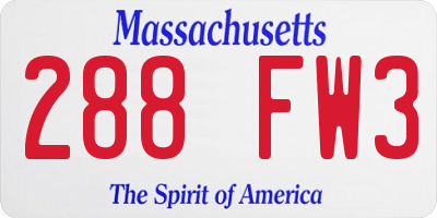 MA license plate 288FW3