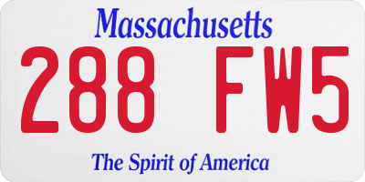 MA license plate 288FW5