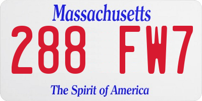 MA license plate 288FW7