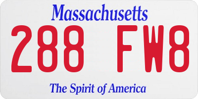 MA license plate 288FW8