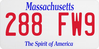 MA license plate 288FW9