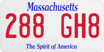 MA license plate 288GH8
