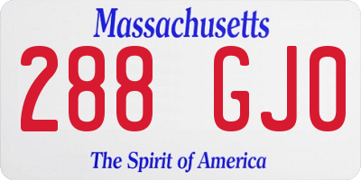 MA license plate 288GJ0