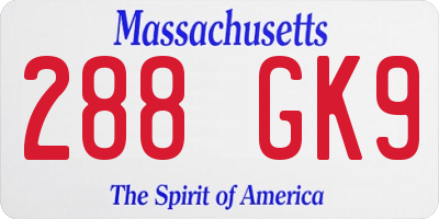 MA license plate 288GK9