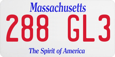 MA license plate 288GL3