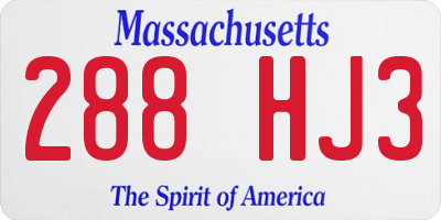 MA license plate 288HJ3