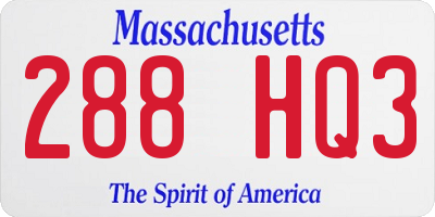 MA license plate 288HQ3
