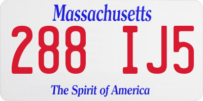 MA license plate 288IJ5