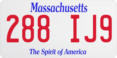 MA license plate 288IJ9