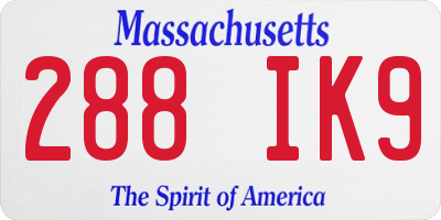 MA license plate 288IK9