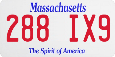 MA license plate 288IX9