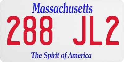 MA license plate 288JL2