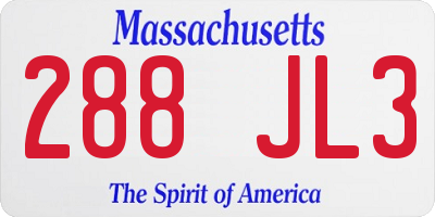 MA license plate 288JL3