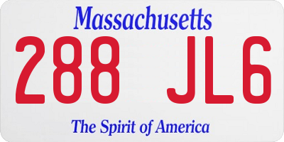MA license plate 288JL6
