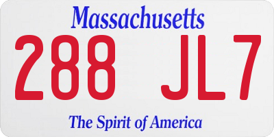 MA license plate 288JL7