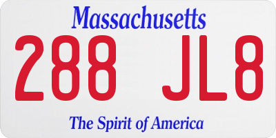 MA license plate 288JL8